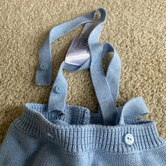 Baby blue boy knit suspender pants size 6-9 months
